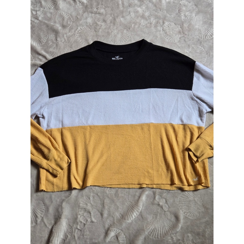 Hollister California Boyfriend Tee Waffle Knit Thermal Colorblock Mustard Small